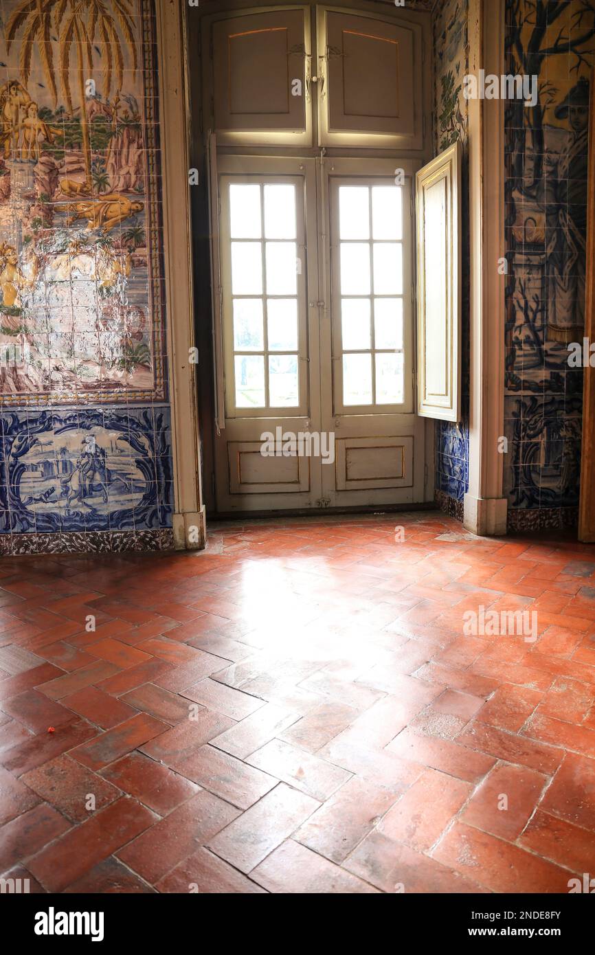 Queluz, Lisbon, Portugal January 17, 2023 Ceiling art, furniture and