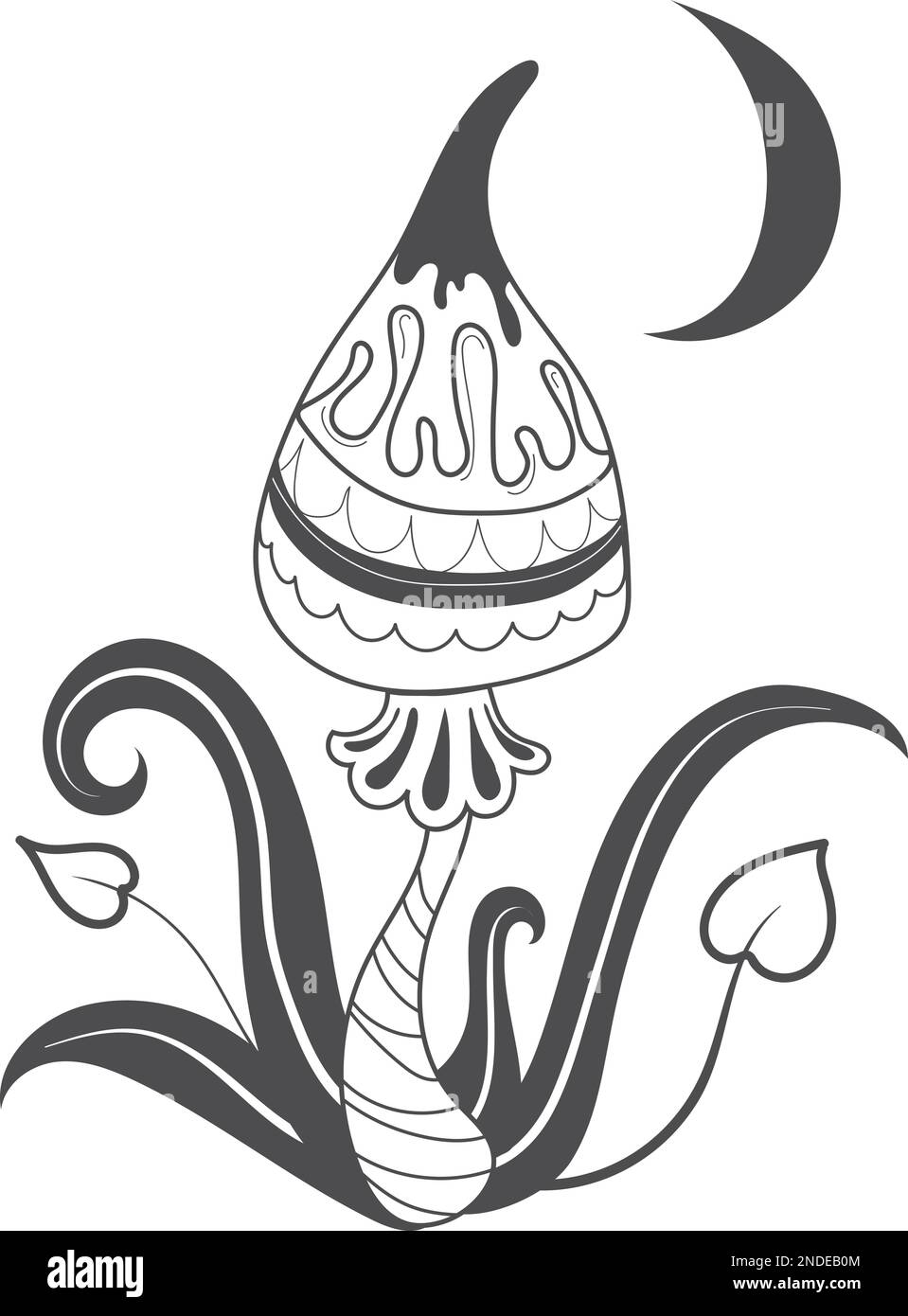 Gothic mushroom drawing. Mystical fantasy night fungus isolated on