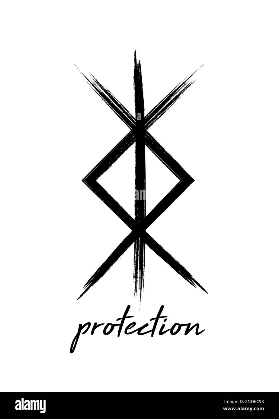 Norse symbol for protection, Nordic viking bind rune magic script tattoo, mystical logo sign in paint brush style vector illustration isolated Stock Vector