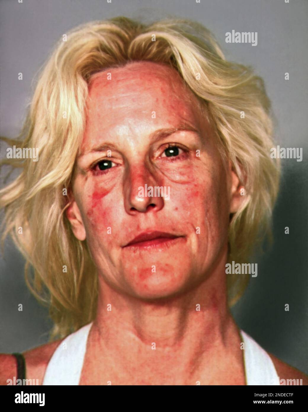 2013 , 7 june , NEVADA , USA : The famous american ERIN BROCKOVICH ( née Pattee , born June 22, 1960 ), in the mug-shot by Police Clark County Nevada Detention Center , arrested on June 7 , 2013, on suspicion of boating while intoxicated.  .  Brockovich is a legal clerk , whistleblower , consumer advocate  and environmental activist who was instrumental in building a case against Pacific Gas & Electric Company ( PG&E ) involving groundwater contamination in Hinkley, California with the help of attorney Ed Masry in 1993 . Their successful lawsuit was the subject of the Oscar-winning film, ' Eri Stock Photo