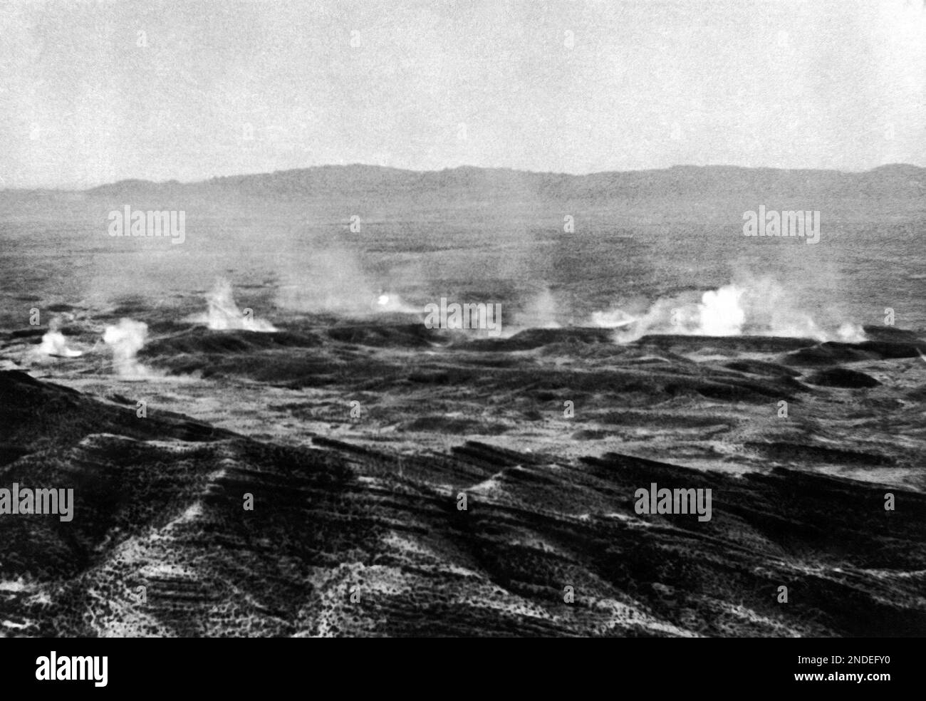 American “Long-Toms” (155mm rifles) register on positions occupied by ...