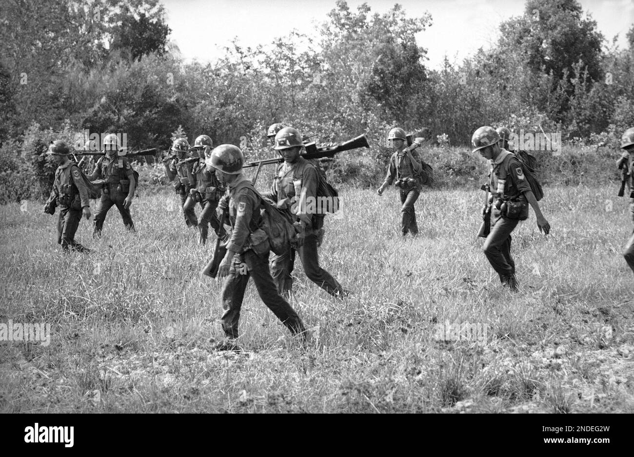 Vietnam Ranger Rto Vietnamese ranger nearly disappear in high grass and mud as they move ...