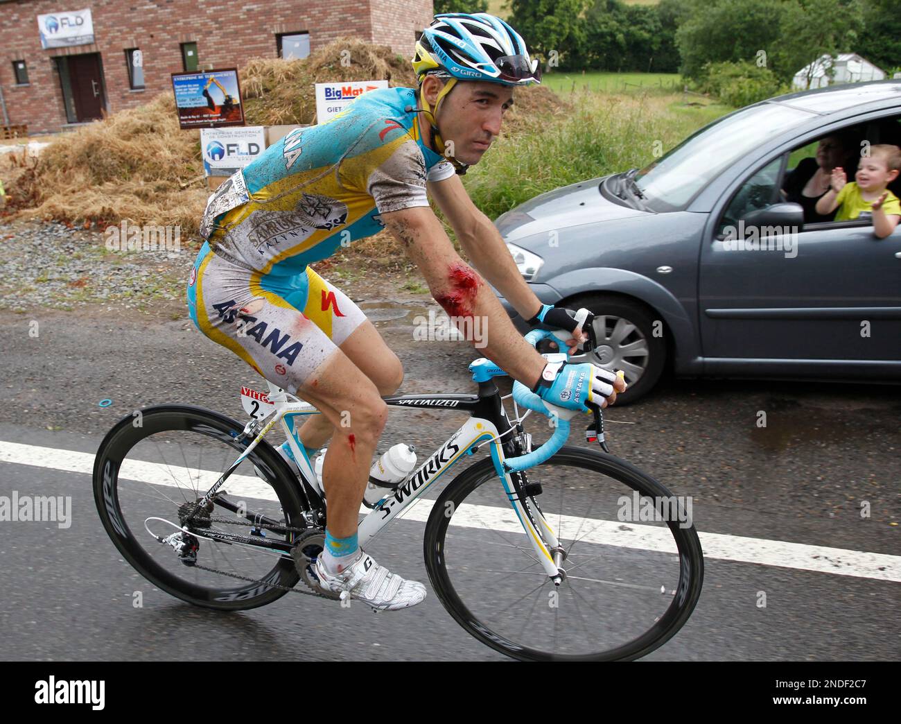 David de la Fuente of Spain rides after crasshing during the second stage  of the Tour de France cycling race over 201 kilometers (125 miles) with  start in Brussels and finish in