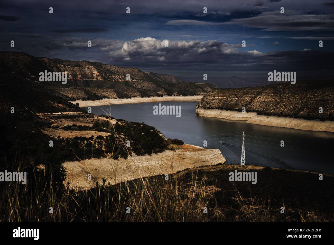 Reservoir of the Ebro in Catalonia, Spain at Mequinenza Stock Photo