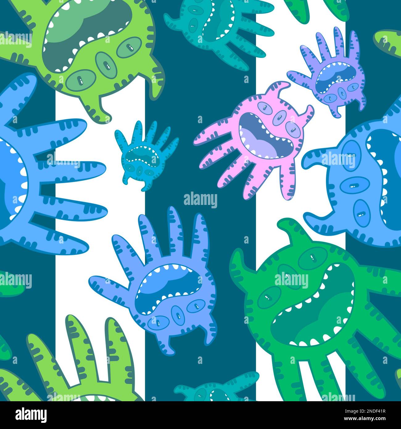 Cartoon monsters seamless emoticons aliens pattern for kids clothes