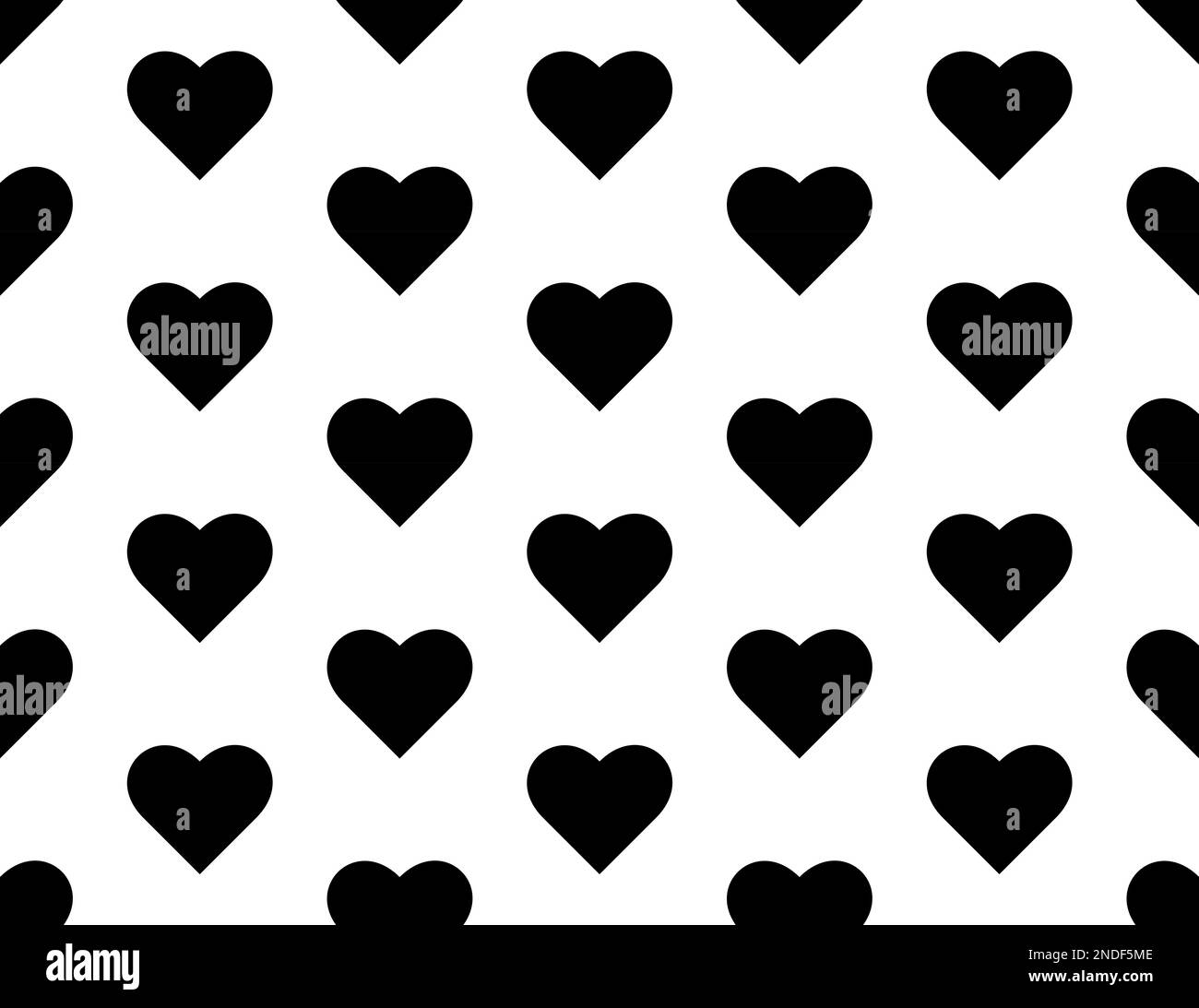 Hearts pattern black and white seamless – big-sized hearts – white background Stock Photo