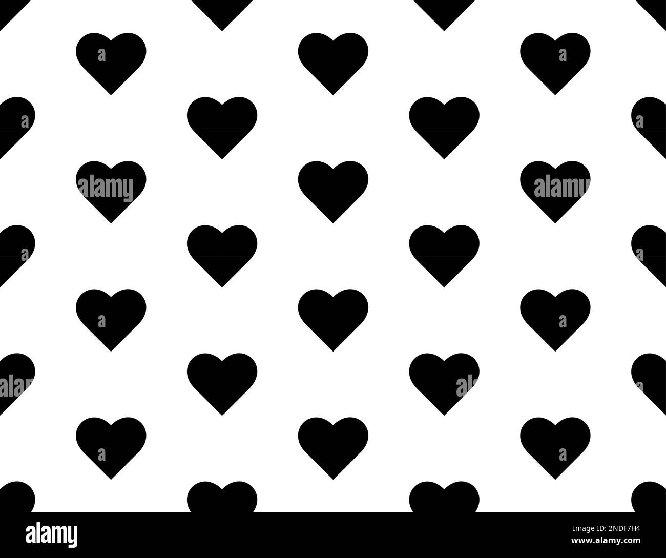 Hearts pattern black and white seamless – medium-sized hearts – white background Stock Photo