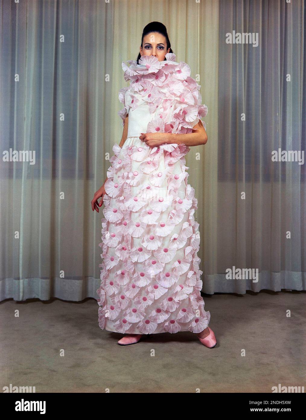 A Gala evening dress with large scarf , of pink san gallo organdy, all  embroidered in designs of small fans, Jan. 28, 1969. (AP Photo/Mario  Torrisi Stock Photo - Alamy