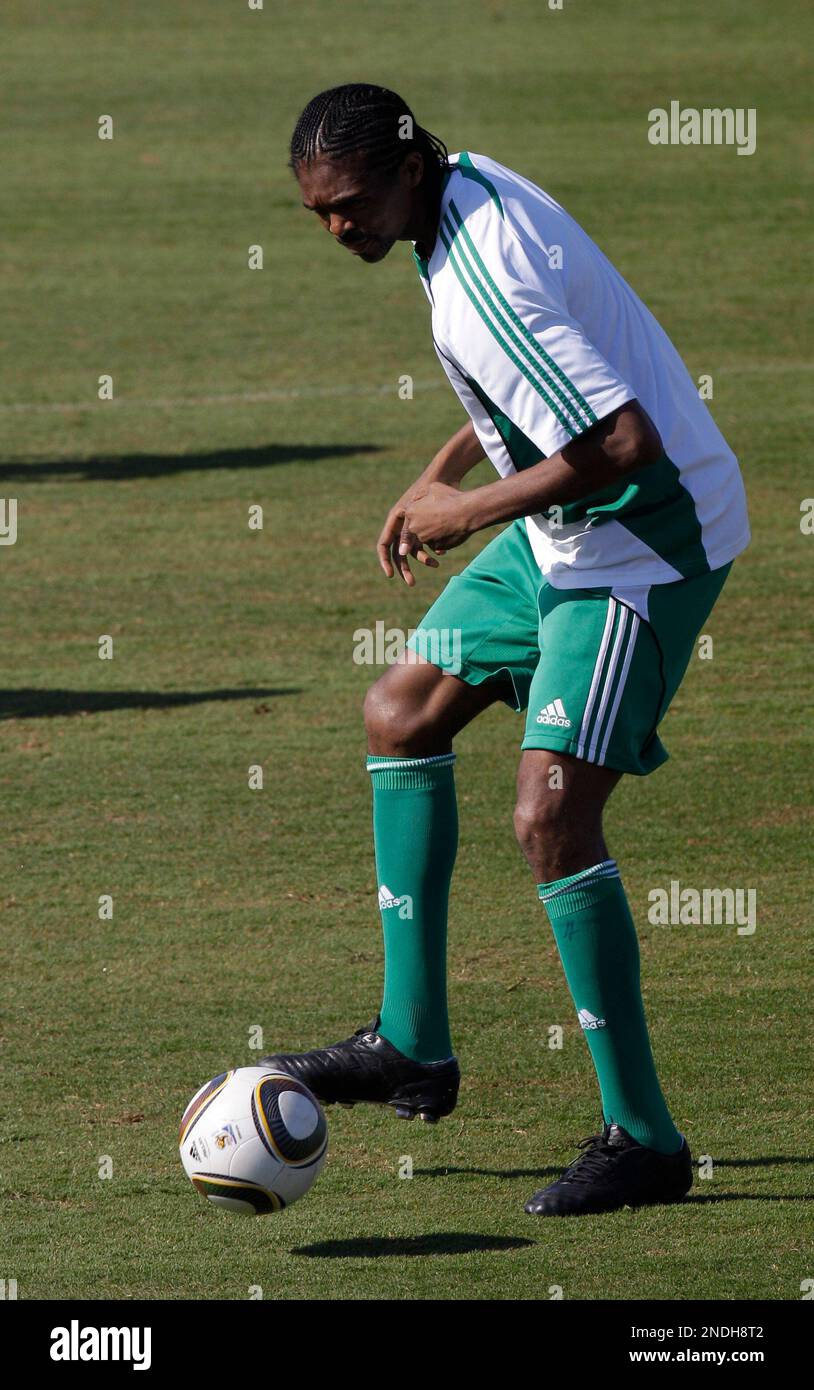 Nigeria's Nwankwo Kanu works out during a training session Monday, June ...