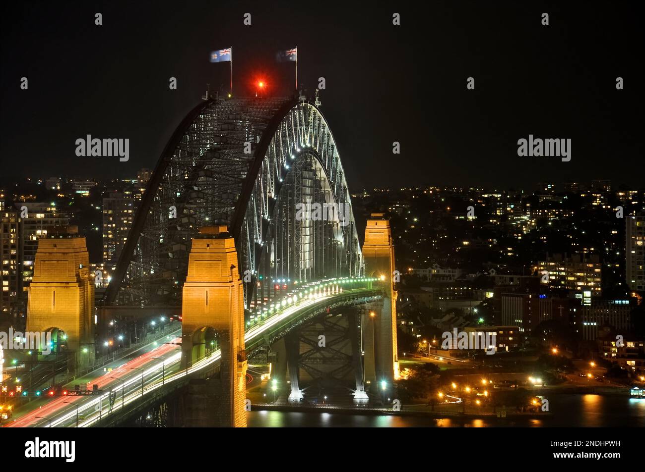 Sydney Harbour Bridge at night with light trails Stock Photo - Alamy