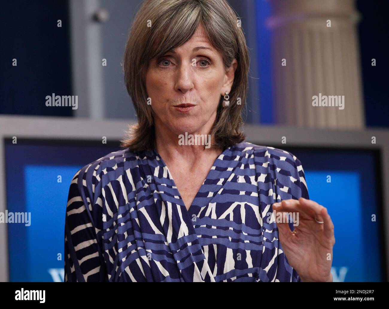 White House energy and climate change adviser Carol Browner briefs reporters at the White House