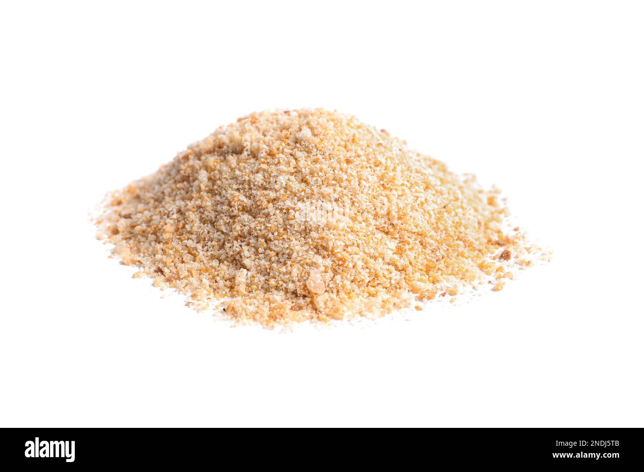 Pile of fresh bread crumbs isolated on white Stock Photo Alamy