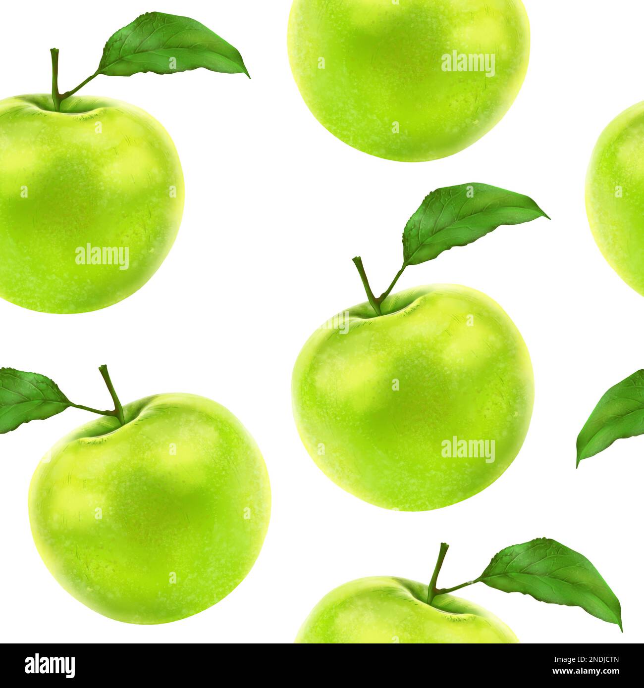 Illustration realism seamless pattern fruit apple green color on a ...
