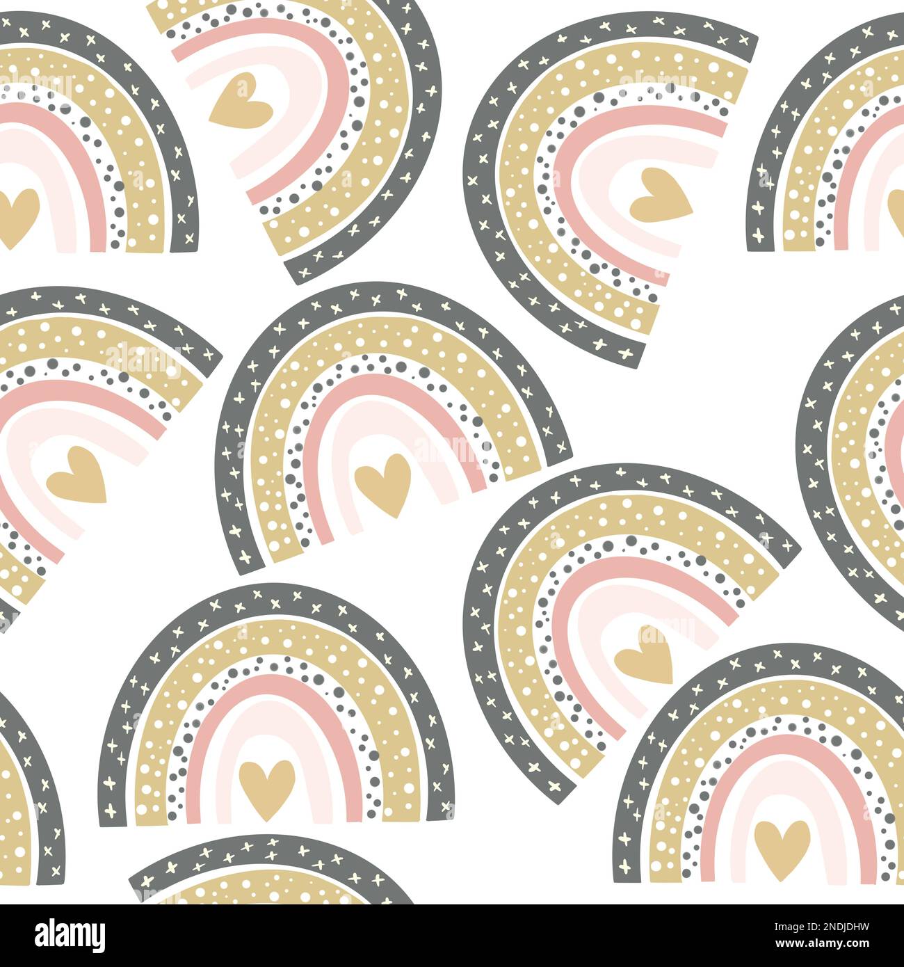 Illustration of a cartoon seamless pattern of rainbows in brownish pink ...