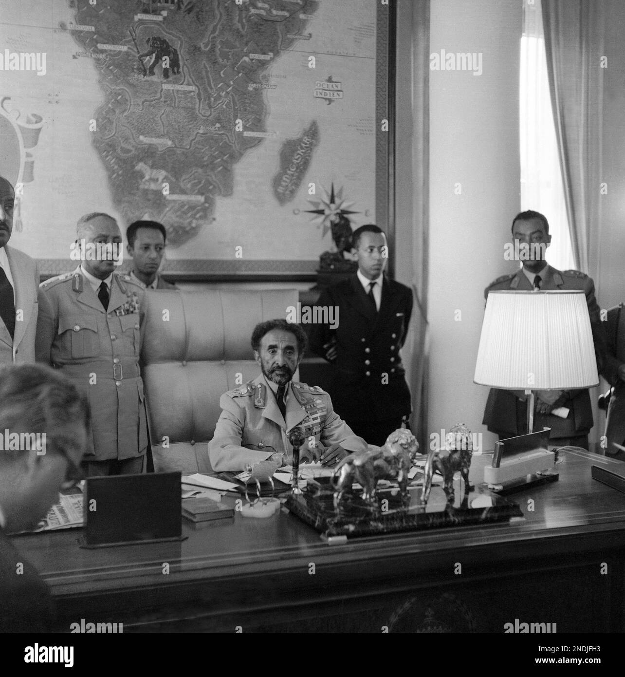 Ethiopian Emperor Haile Selassie Seated Behind Large Desk Ornament