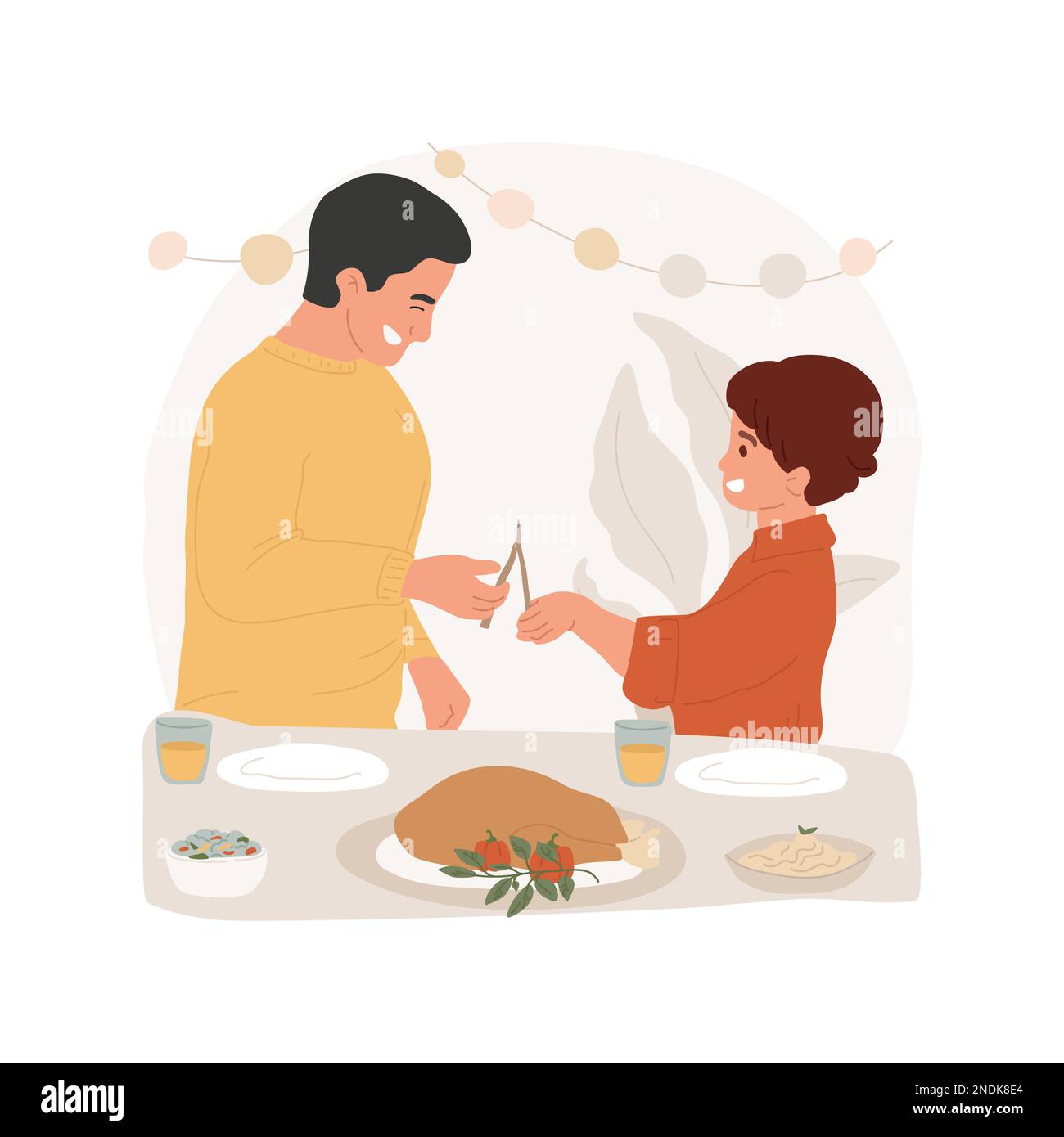 Wishbones isolated cartoon vector illustration. Kid and father holding