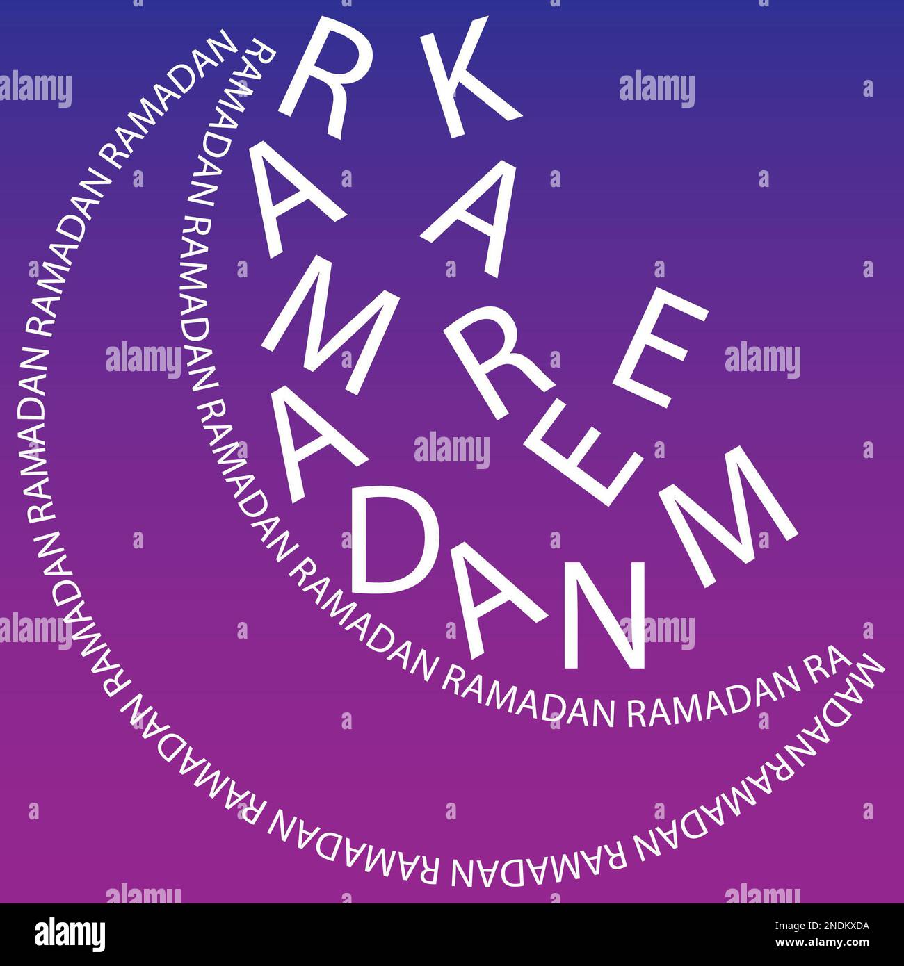 Ramadan typography with crescent moon shape and Ramadan Kareem words
