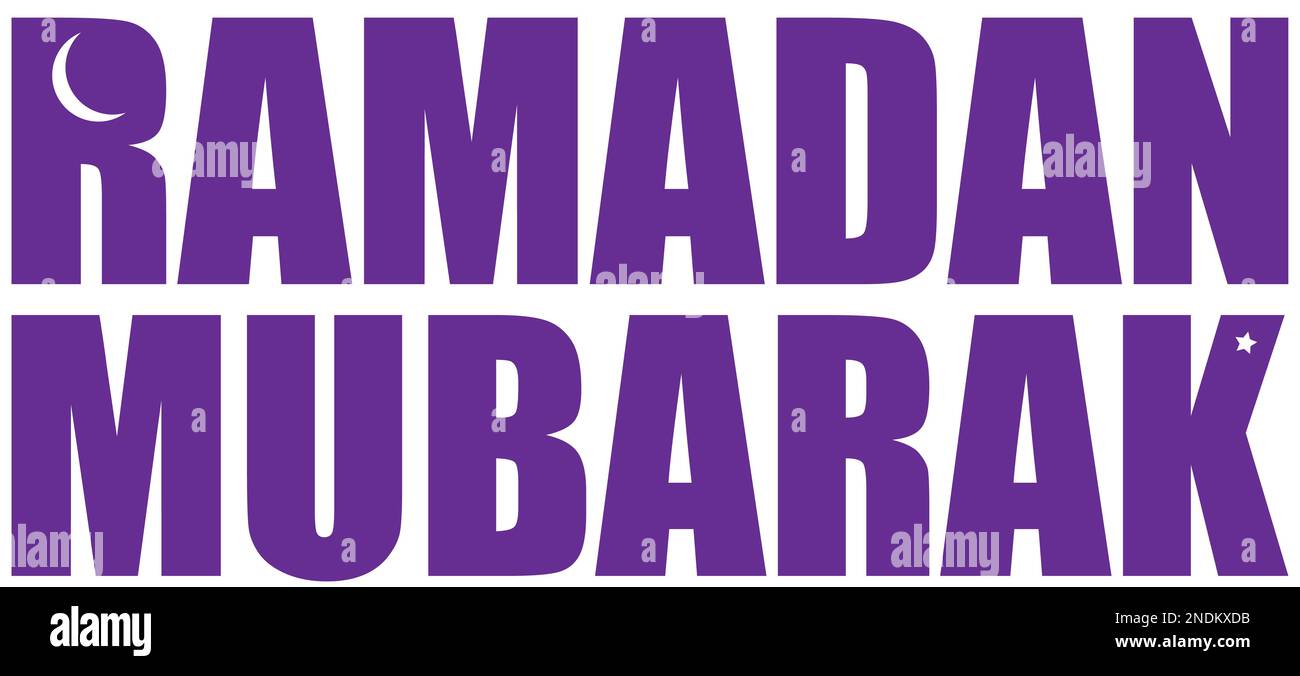 Ramadan mubarak text with a crescent moon and star, typography art, Ramadan mubarak for a sign and logo, ramadan advertisement, Islamic art Stock Photo
