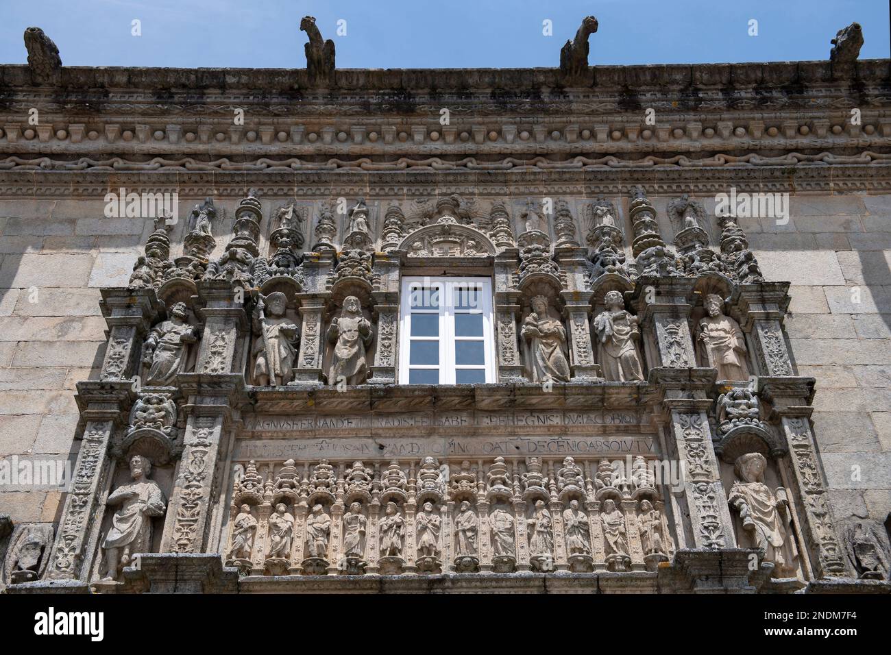 Entrance and facade, Hotel Parador Santiago de Compostela, Plaza del Obradoiro, Santiago de Compostela, Galicia, Spain, Europe Stock Photo