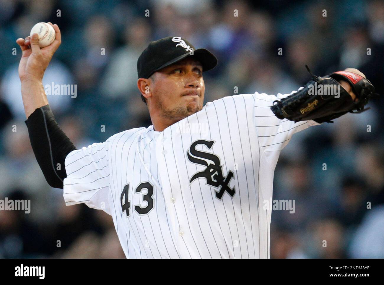 Chicago White Sox starter Freddy Garcia delivers a pitch against the Texas  Rangers during the first inning of a baseball game in Chicago, Thursday,  June 3, 2010. (AP Photo/Nam Y. Huh Stock