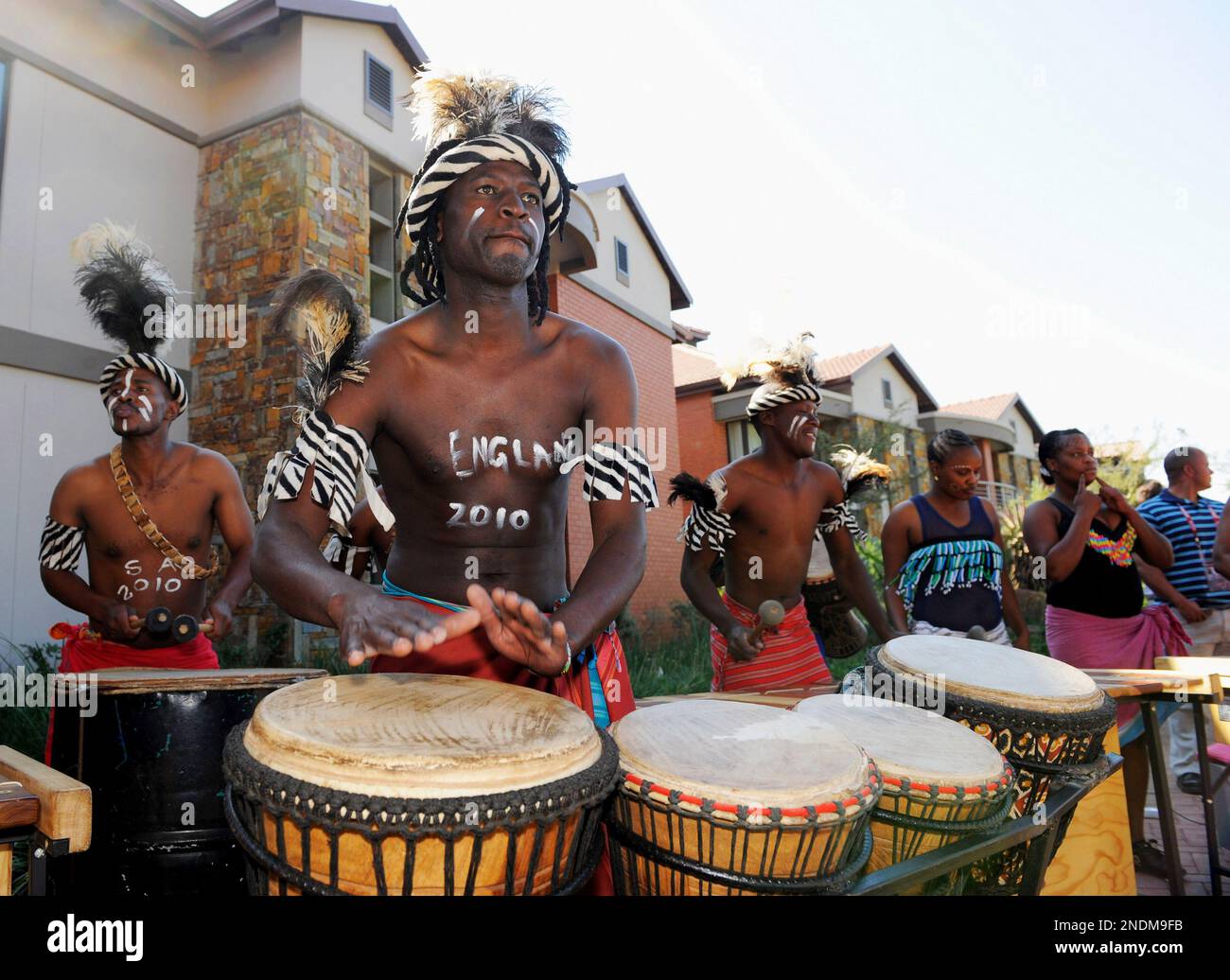 RUSTENBURG, SOUTH AFRICA - JUNE 03: Musicians play for the England team ...