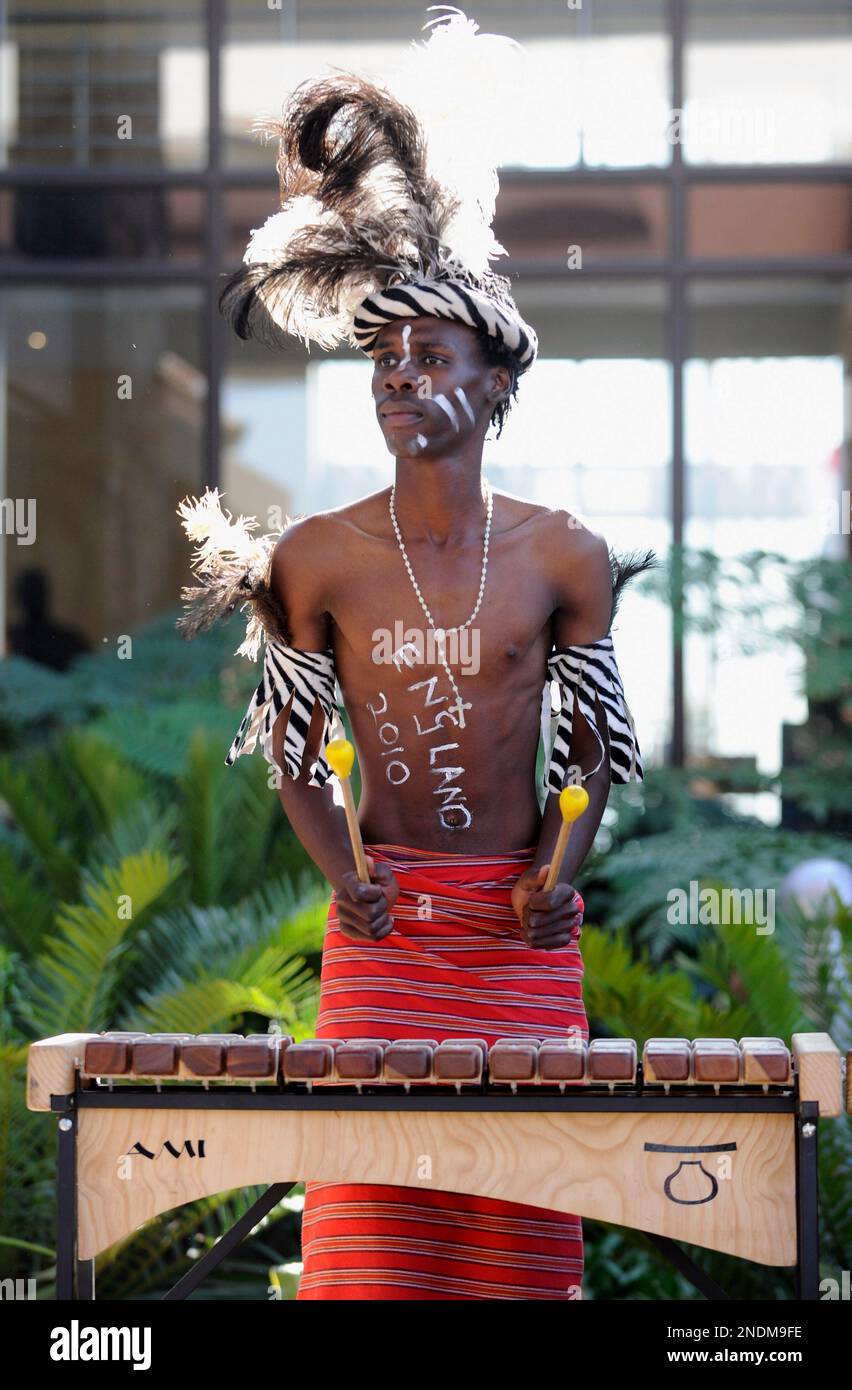 RUSTENBURG, SOUTH AFRICA - JUNE 03: Musicians play for the England team ...