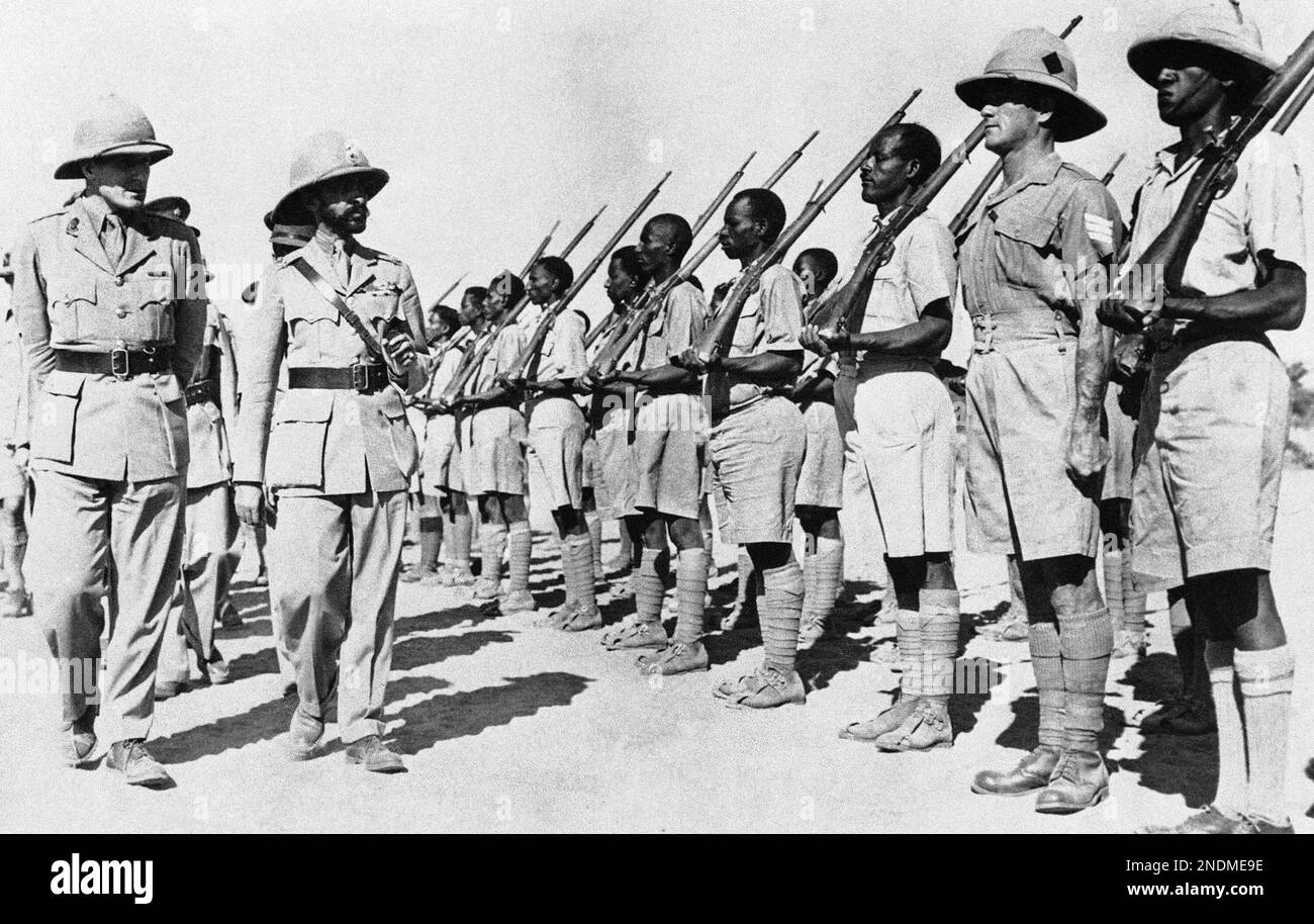 The Negus Haile Selassie, left, inspects Abyssinian troops in the Sudan ...