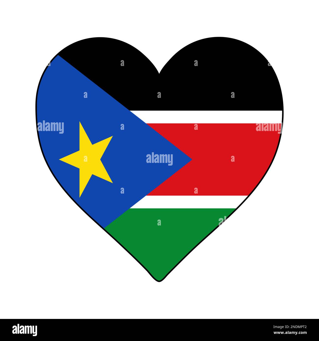 South Sudan Heart Shape Flag. Love South Sudan. Visit South Sudan. Eastern Africa. Africa. African Union. Vector Illustration Graphic Design. Stock Vector