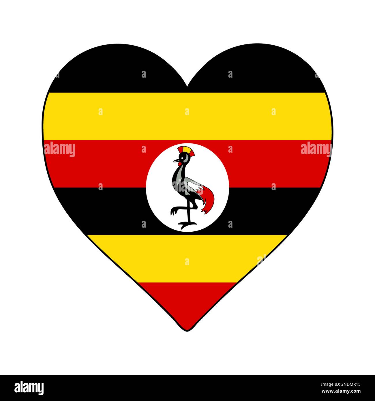 Uganda Heart Shape Flag. Love Uganda. Visit Uganda. Eastern Africa. Africa. African Union. Vector Illustration Graphic Design. Stock Vector