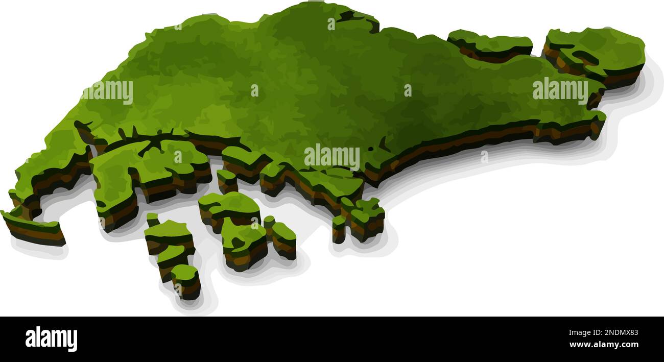 Mini map of Singapore with realistic green grass and ground. Stock Vector