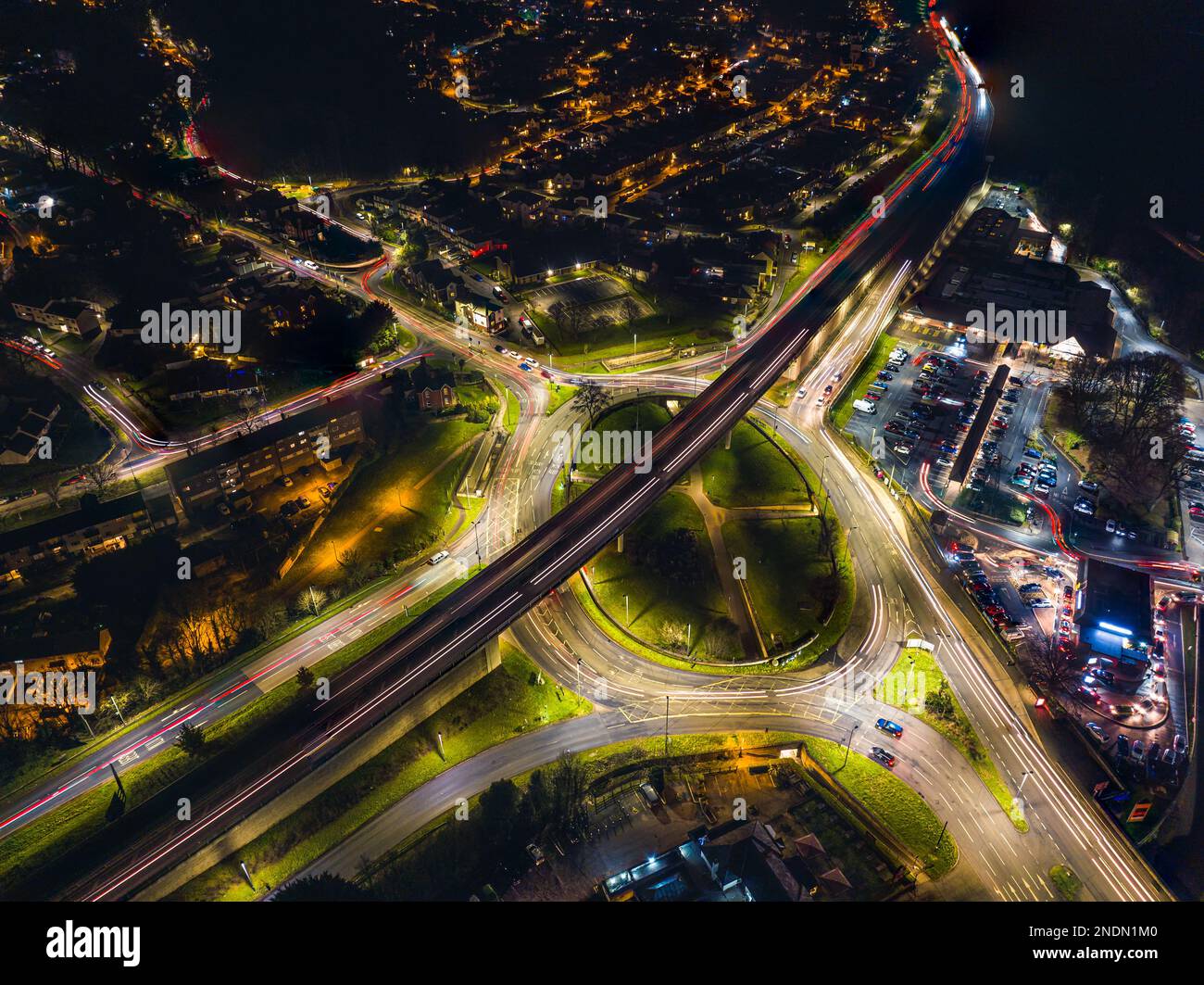 Night Top Down over Penn Inn Flyover and Roundabout from a drone Newton ...