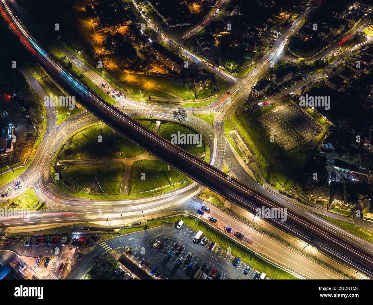 Night Top Down over Penn Inn Flyover and Roundabout from a drone Newton ...