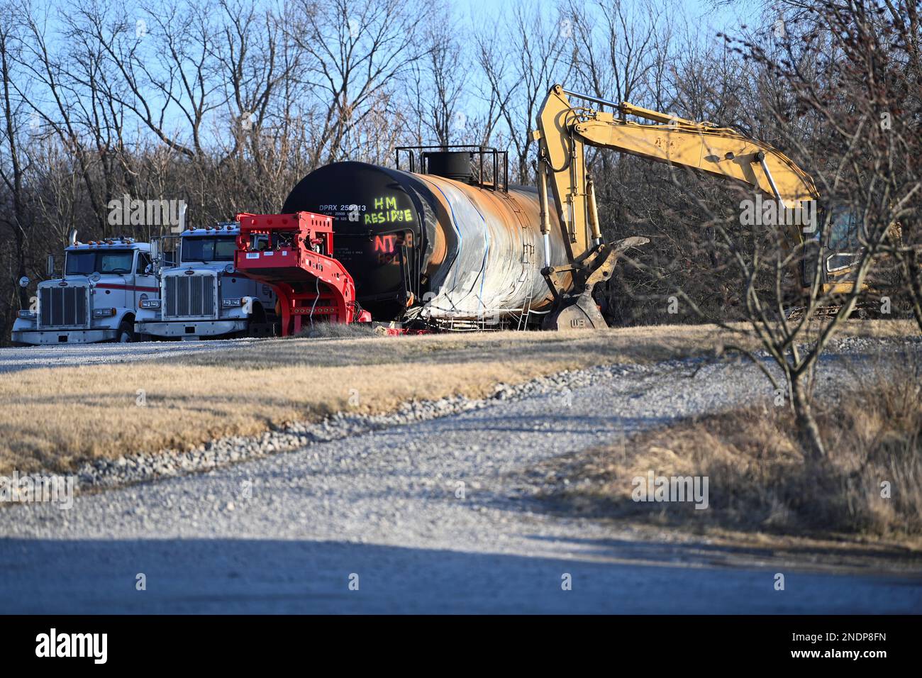 A burnt container is seen at the site where toxic chemicals were