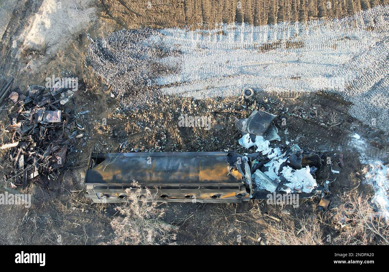 A burnt container is seen at the site where toxic chemicals were