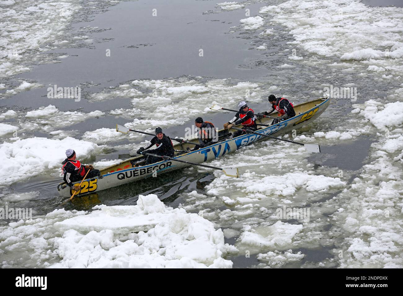 Quebec, Canada February 5, 2023 This is the Quebec Ice Canoe Race