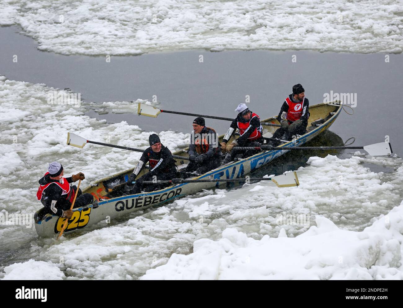 Quebec, Canada February 5, 2023 This is the Quebec Ice Canoe Race Competition that happens