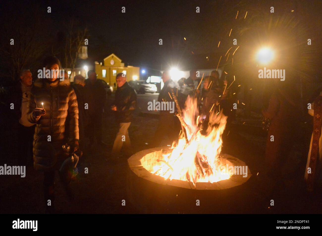 Whitinsville, Massachusetts, USA. 14th Feb, 2023. Fire cermony called