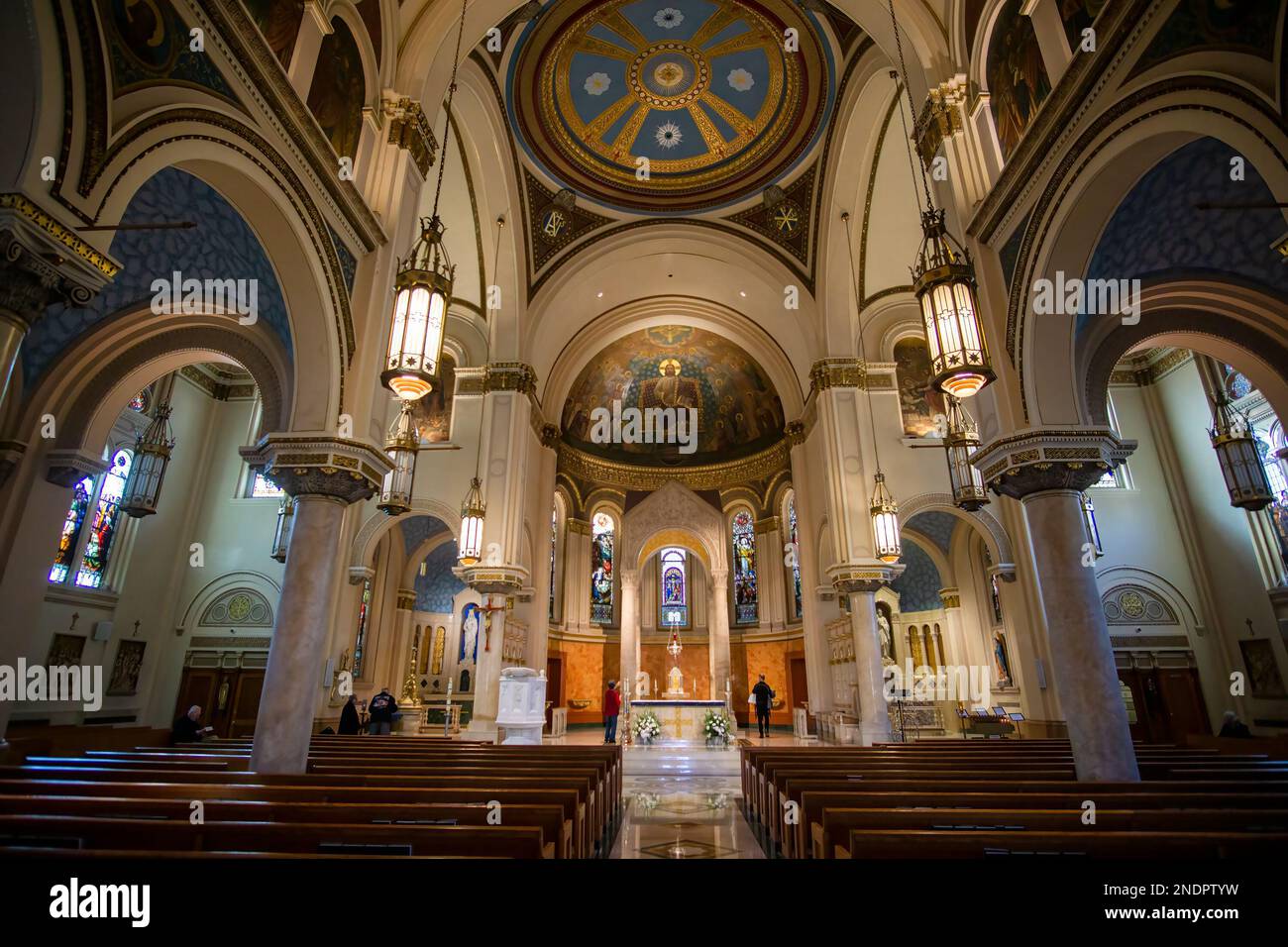 Bronx, NY - USA - Feb 11, 2023 Interior of the Byzantine Revival-style St. Raymond's Church, a parish church in the Bronx. Designed by George H. Stree Stock Photo