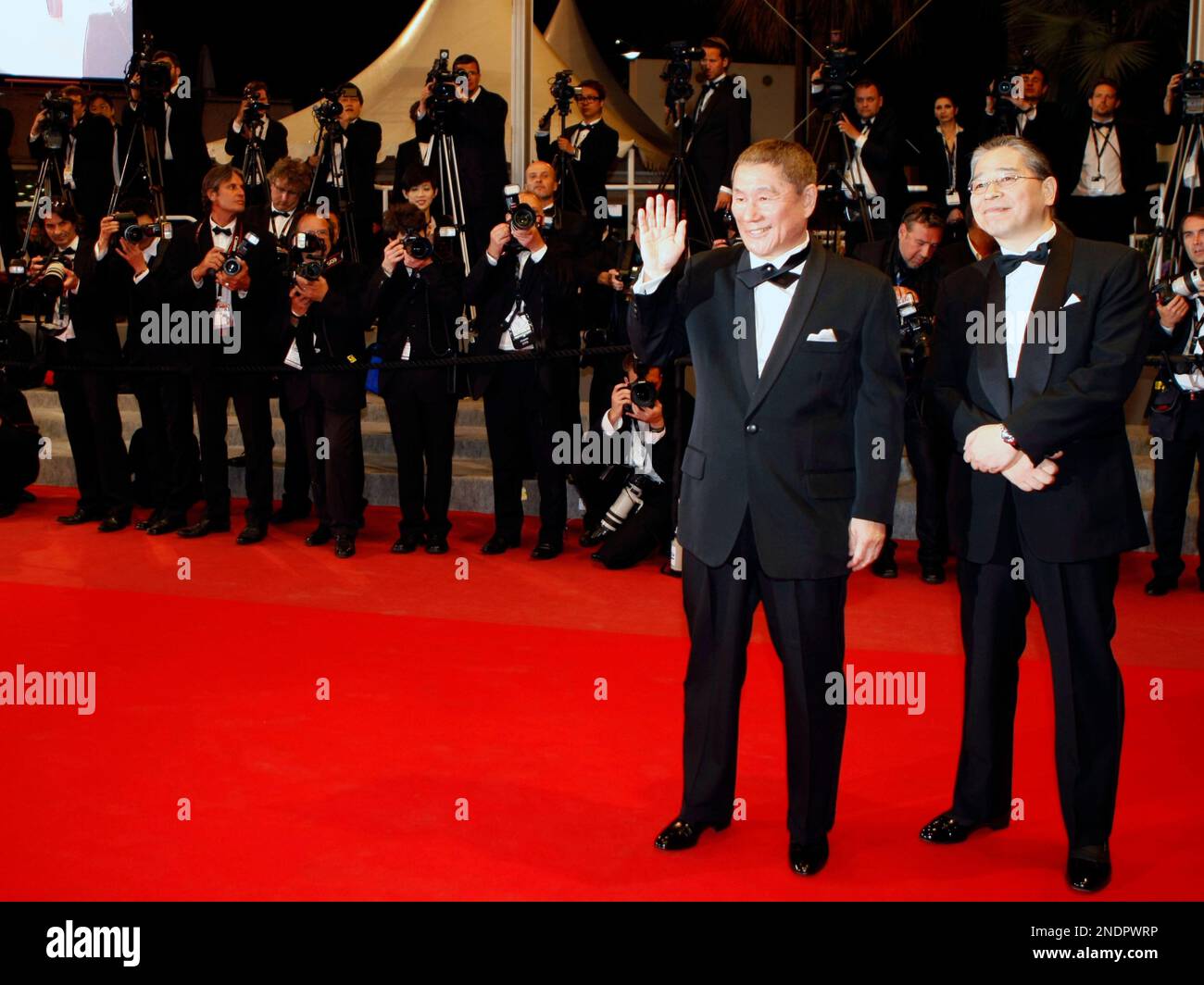 Director Takeshi Kitano and actor Masayuki Mori arrive for the ...