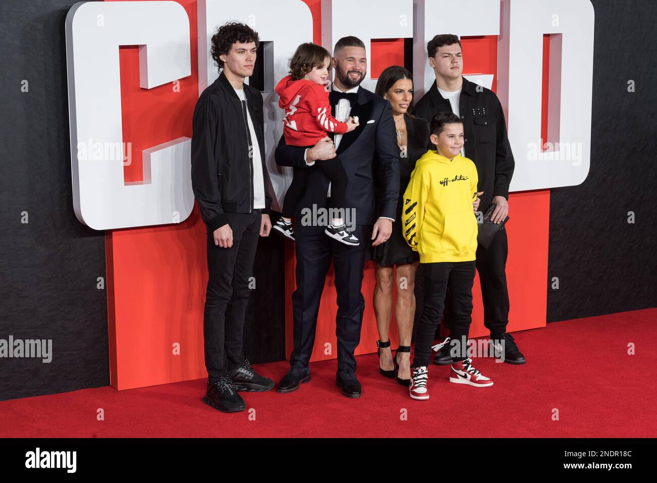 London, UK. 15th Feb, 2023. LONDON, UNITED KINGDOM - FEBRUARY 15, 2023: Tony Bellew, Rachael Roberts and their children attend the European Premiere of Creed III at Cineworld Leicester Square in London, United Kingdom on February 15, 2023. (Photo by WIktor Szymanowicz/NurPhoto) Credit: NurPhoto SRL/Alamy Live News Stock Photo