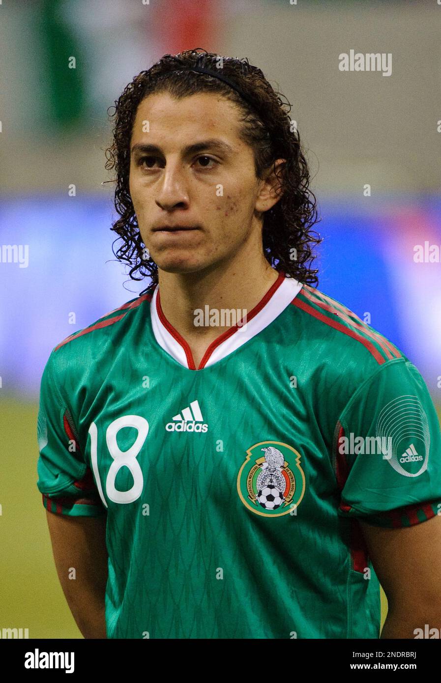 Mexico's Andres Guardado before an international friendly match against Angola, Thursday, May 13, 2010 in Houston. (AP Photo/Dave Einsel) Stock Photo