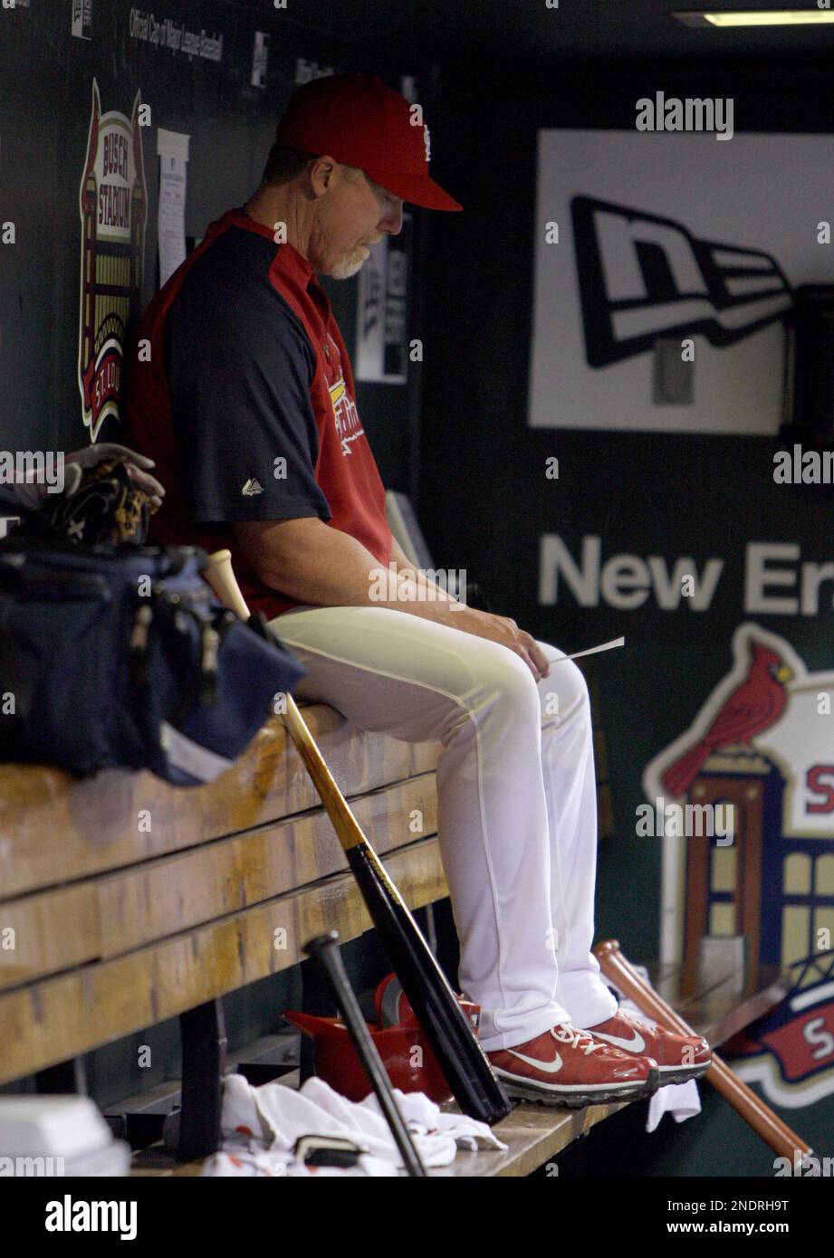 St. Louis Cardinals hitting coach Mark McGwire is seen in the dugout