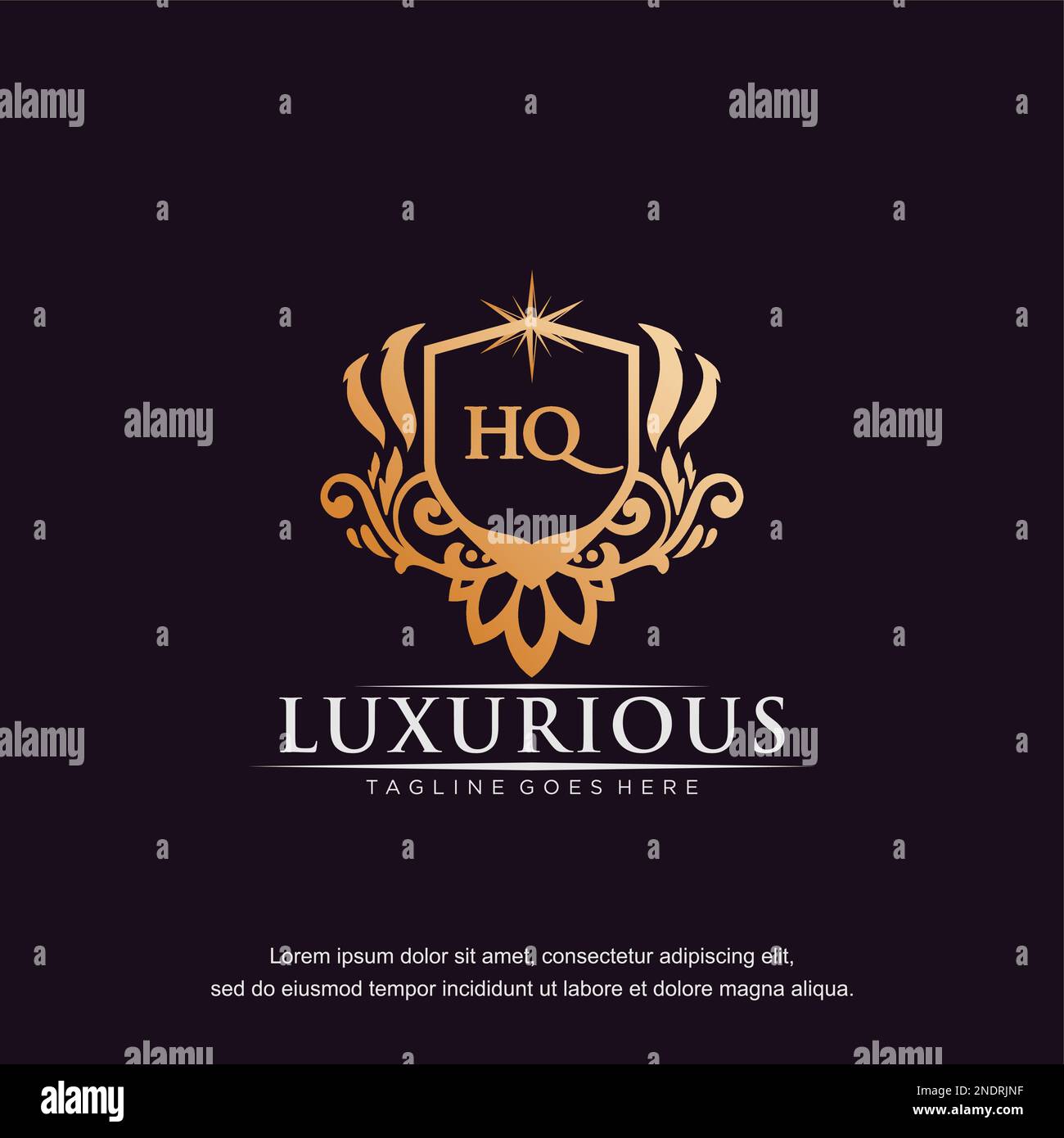 HQ initial letter luxury ornament gold monogram logo template vector. Stock Vector