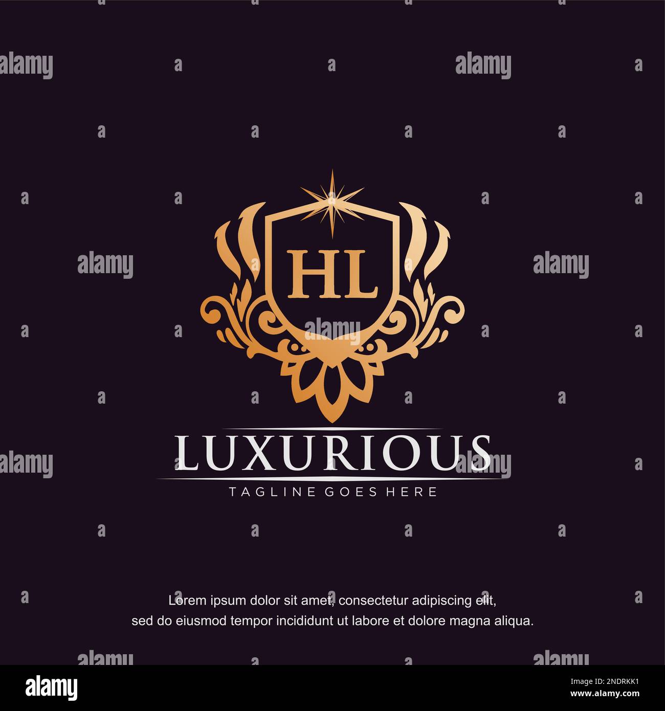 HL initial letter luxury ornament gold monogram logo template vector. Stock Vector