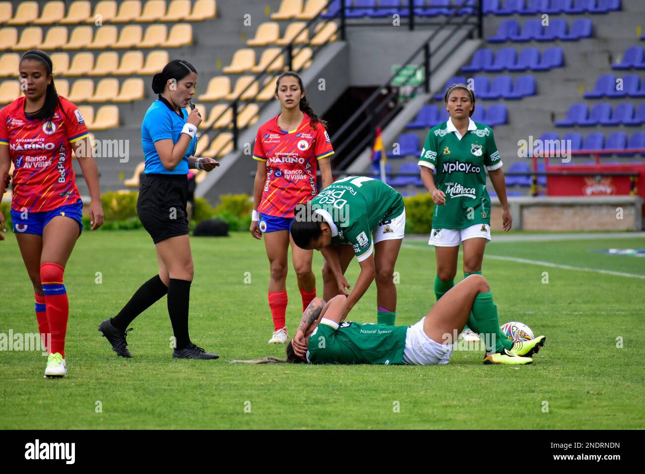 Club Deportivo Pasto plays against Deportivo Cali at the Libertad