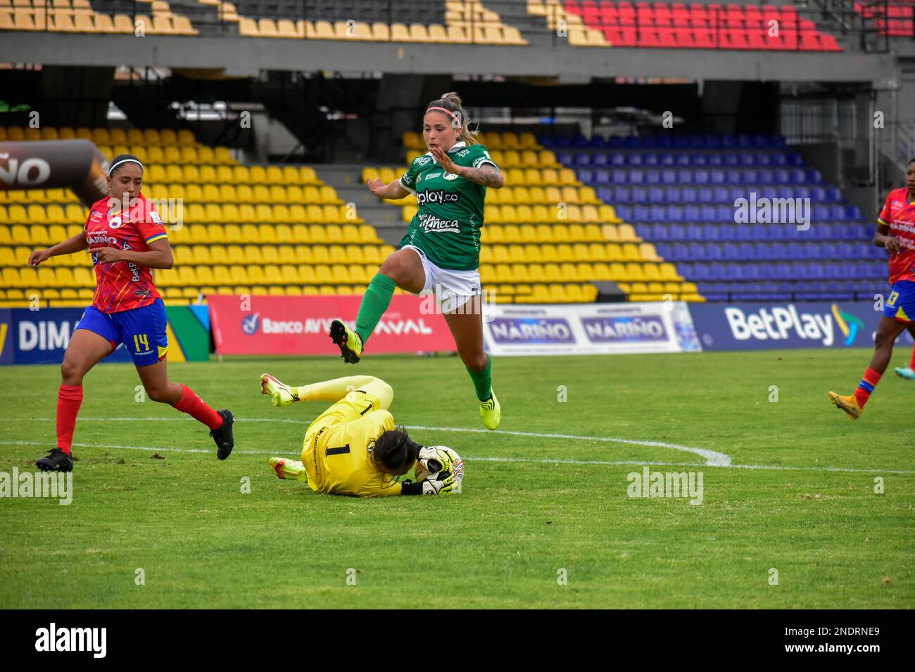 Club Deportivo Pasto plays against Deportivo Cali at the Libertad