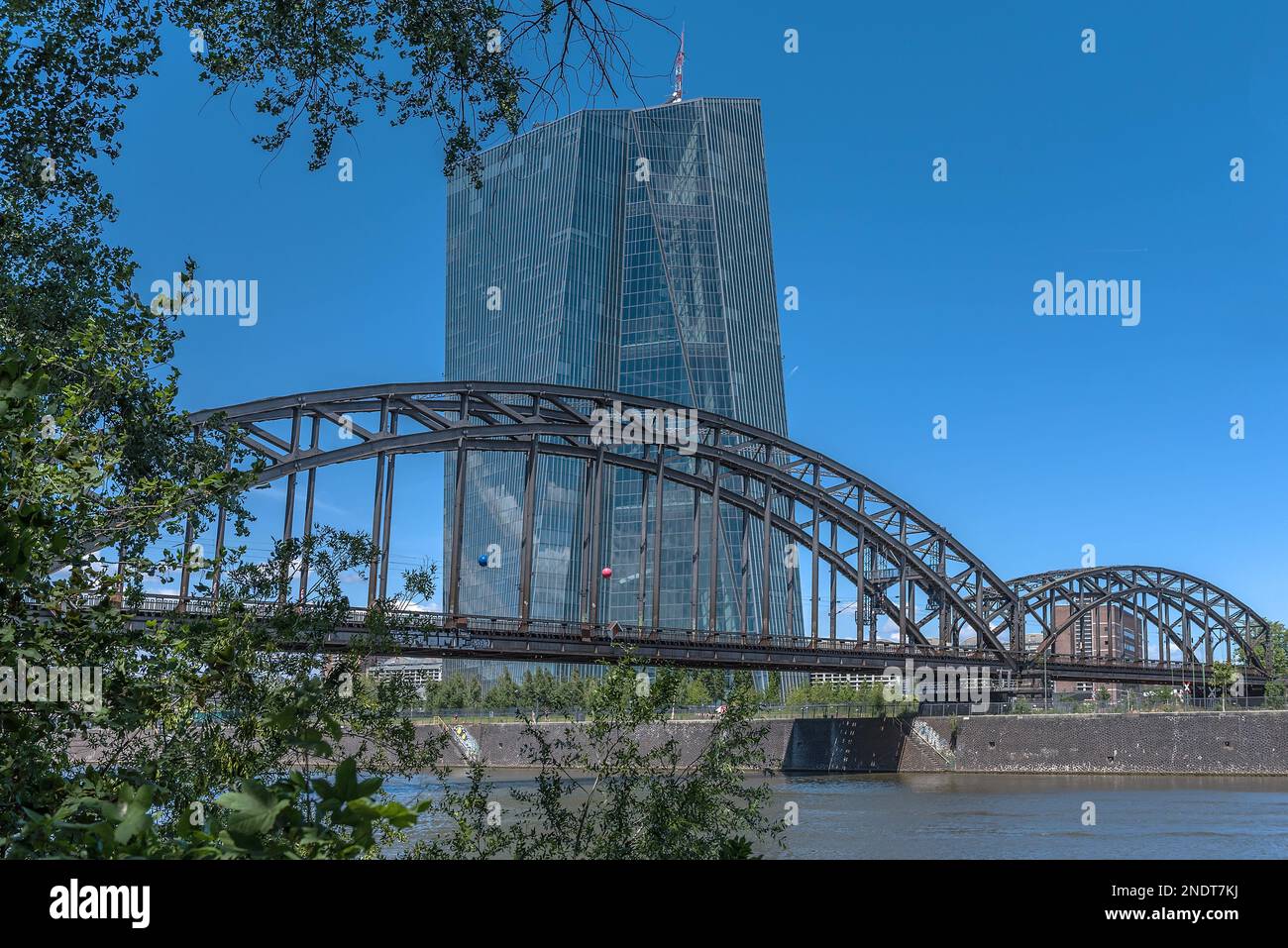 View across the river Main to the European Central Bank, Frankfurt, Germany Stock Photo