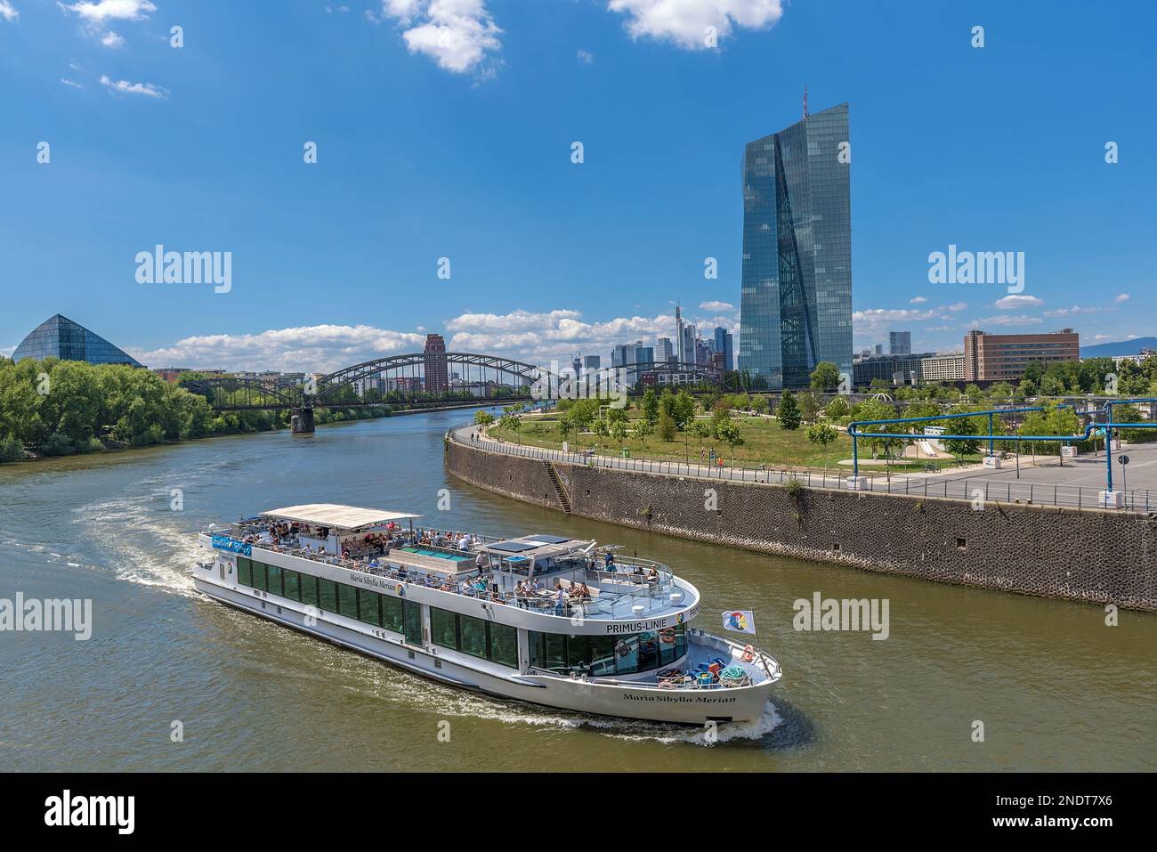 View across the river Main to the European Central Bank, Frankfurt, Germany Stock Photo