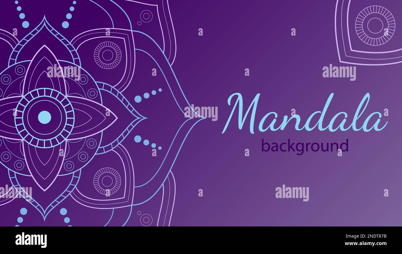 Background with mandalas in blue and purple. Bright purple background Stock Vector