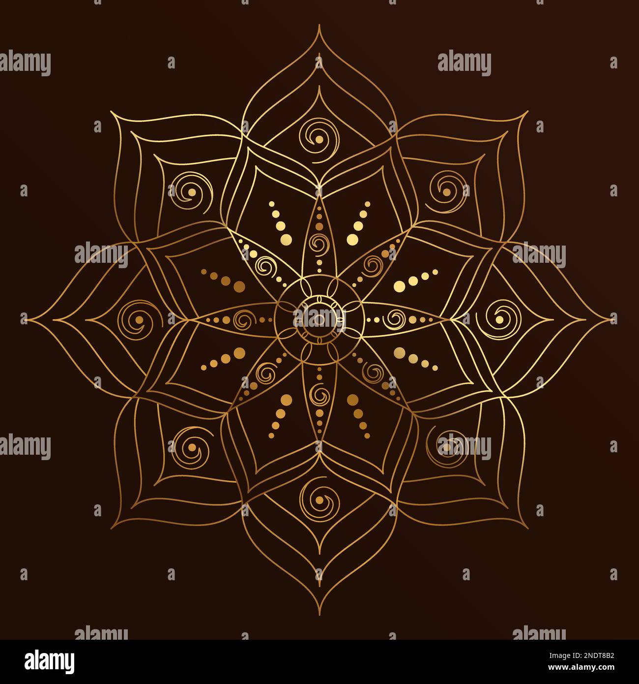 Golden mandala. Indian pattern on a dark background Stock Vector